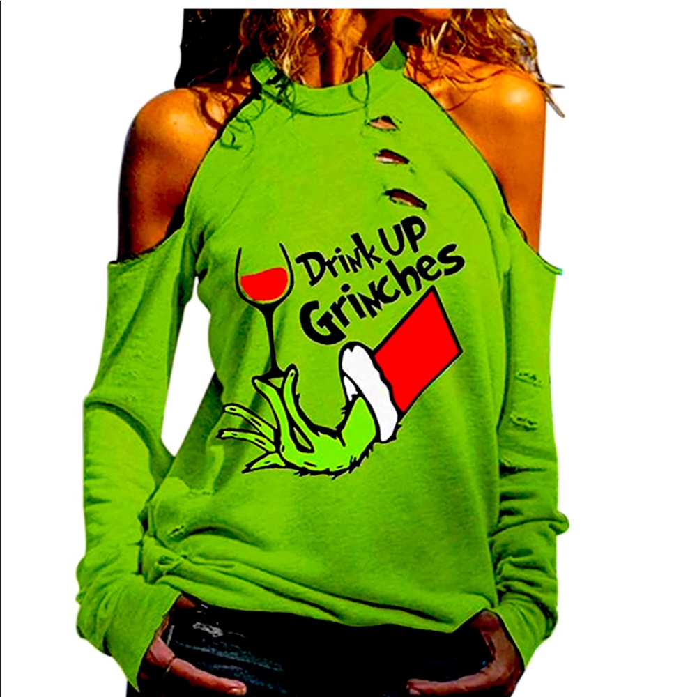 Grinch cold shoulder long sleeve top
